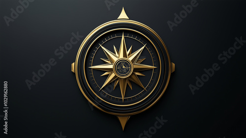 A sleek, geometric compass icon with gold and black accents, symbolizing navigation, art deco