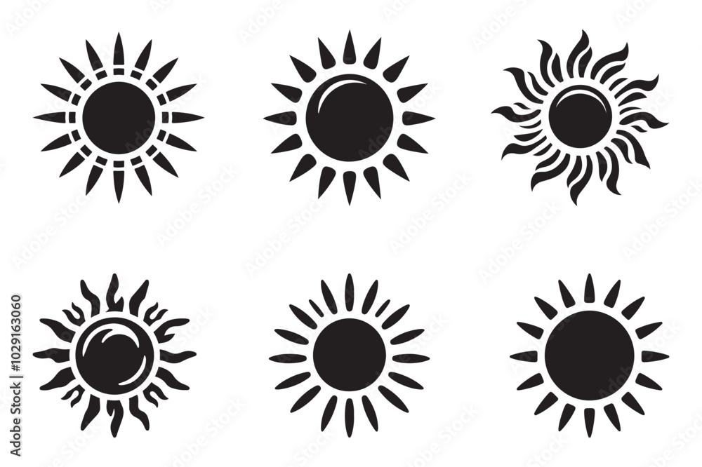 Fototapeta premium Silhouette Sun Icon Set for Creative Designs