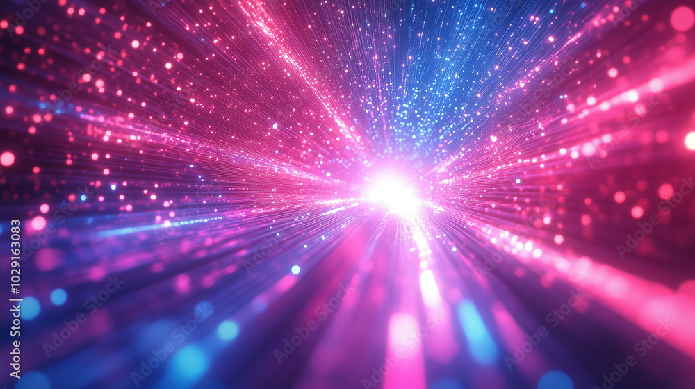 Fototapeta premium Futuristic abstract background, colorful bright neon rays and glowing lines. AI generative 