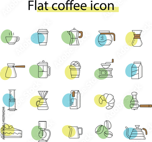 coffee flat icons for menu hot drinks