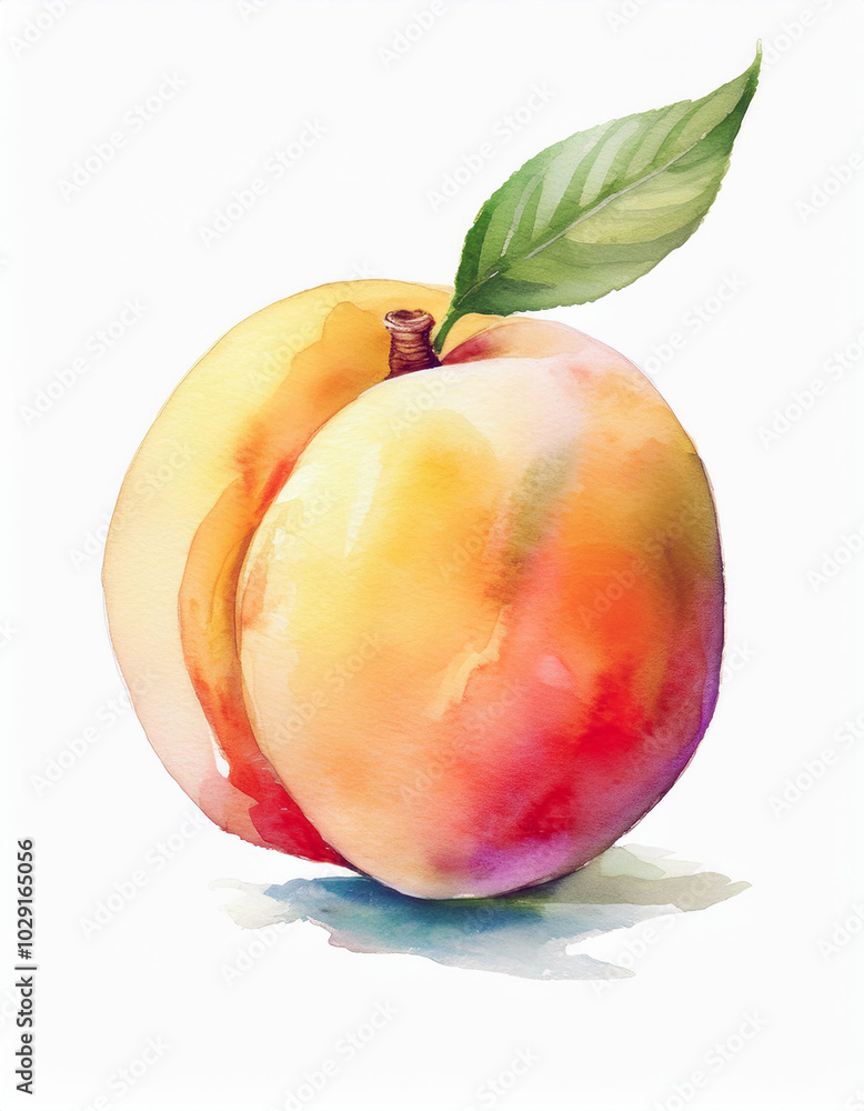 A juicy watercolor peach, ripe and ready. Its vibrant hues and delicate leaf add a touch of summer's sweetness to your day! A juicy watercolor peach, ripe and ready. Its vibrant hues and delicate leaf add a touch of summer's sweetness to your day!