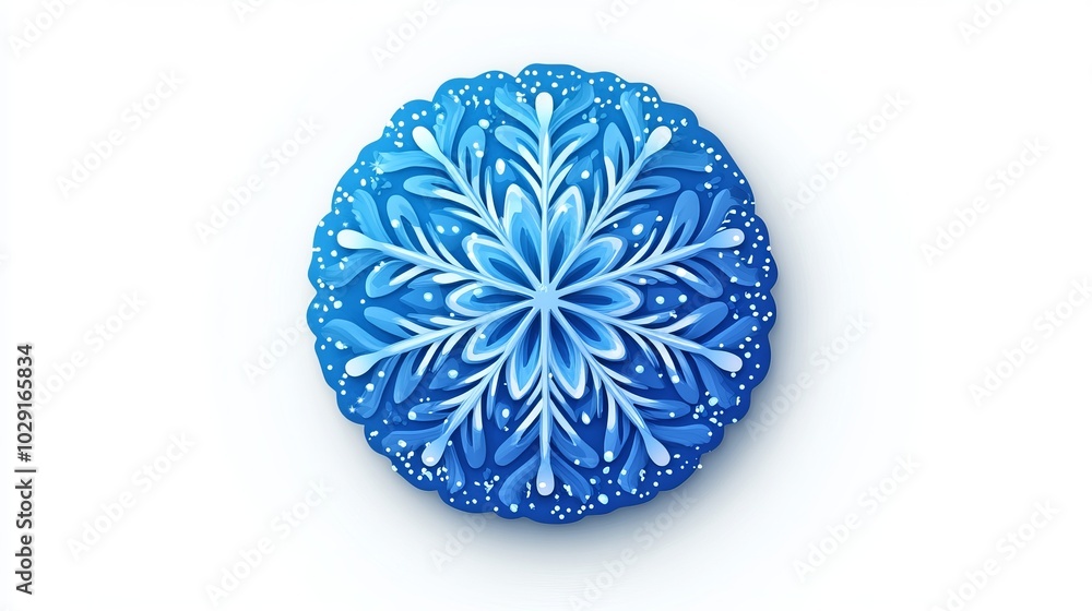 A blue snowflake symbol centered on a circular design, set against a white background. A blue snowflake symbol centered on a circular design, set against a white background.