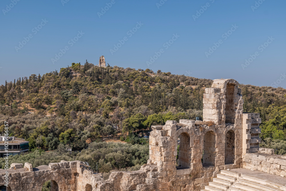 greece capital athens and acropolis ancient artifacts touristic points of interest daytime and sunset light greece capital athens and acropolis ancient artifacts touristic points of interest daytime and sunset light