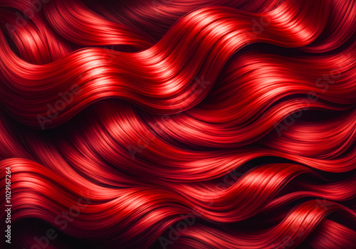 Vibrant red hair with glossy waves for salon designs and beauty concepts