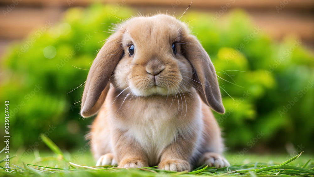 Cute lop-eared rabbit sitting in the grass Cute lop-eared rabbit sitting in the grass