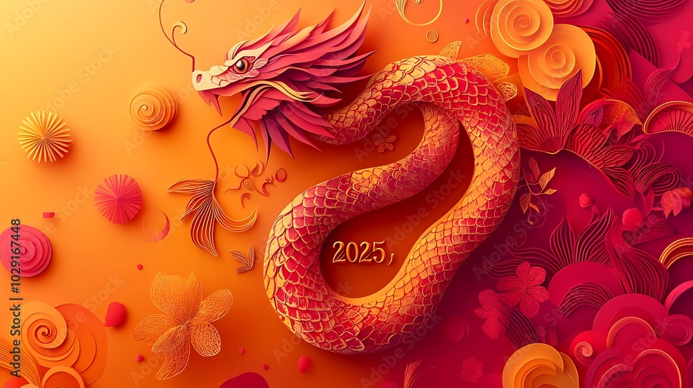 A majestic paper-cut snake intertwined with A majestic paper-cut snake intertwined with