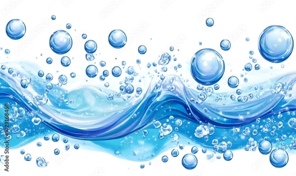 Vector illustration portraying underwater air bubbles fizzing and streaming on a white background, resembling effervescent drink bubbles in water or a sea aquarium, Generative Ai