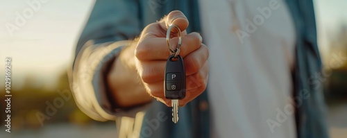 Man with car keys, white background, driving license