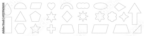 Scissors cut the paper along the border. Dotted line. A set of templates. Coupon cut along the contour. Stroke geometric shapes. Rectangle, square, circle. Vector illustration