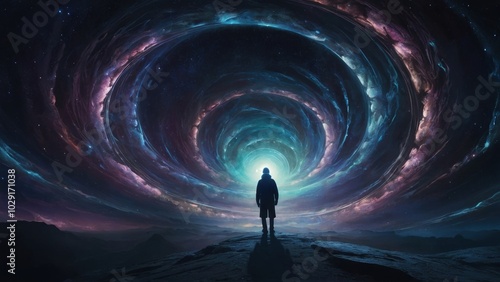 A radiant wormhole voyager journeying through the depths of interstellar space with grace