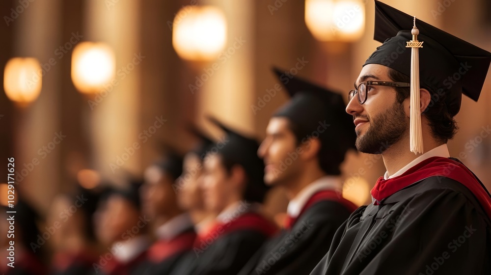 University graduation scene with students in academic regalia, warm glowing background, festive and proud atmosphere, symbolic of accomplishment University graduation scene with students in academic regalia, warm glowing background, festive and proud atmosphere, symbolic of accomplishment