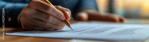 Person writing on a document with a pencil in a professional setting.