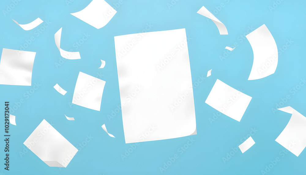 3d white paper sheet flying in air isolated render icon set. Fall document page on blue background. Realistic mockup office paperwork piece falling down. Curl A4 scatter away on wind. 3D illustratio 3d white paper sheet flying in air isolated render icon set. Fall document page on blue background. Realistic mockup office paperwork piece falling down. Curl A4 scatter away on wind. 3D illustratio