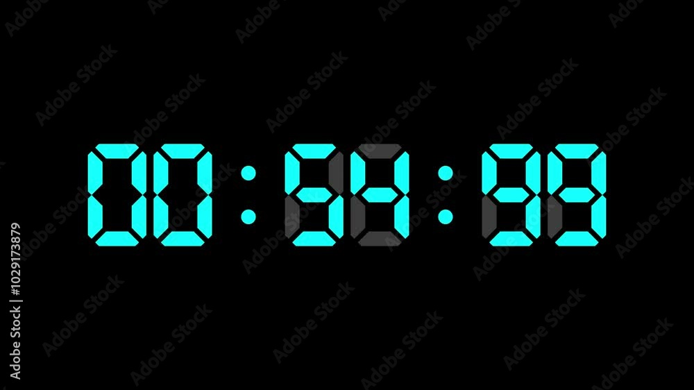 Colorful Digital countdown timer one hour animation from 60 seconds to 0 second Colorful Digital countdown timer one hour animation from 60 seconds to 0 second