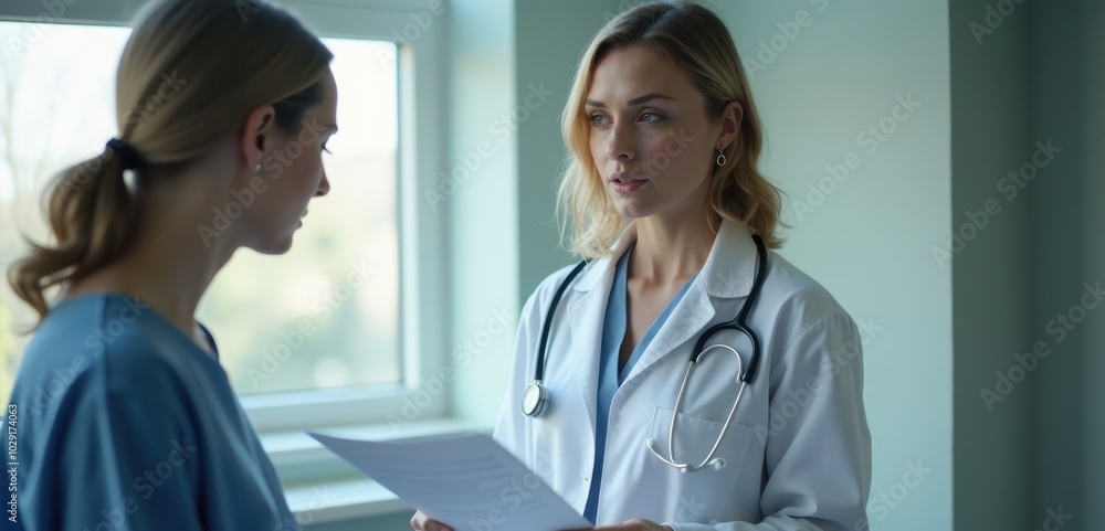 Female doctor consulting in a hospital. Female doctor consulting in a hospital.