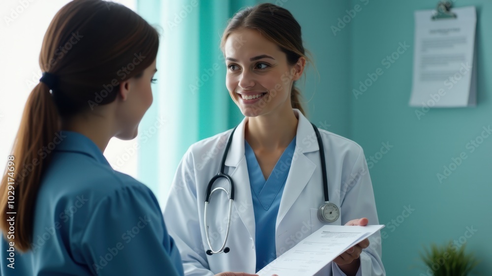 Doctor holding a meeting with staff. Doctor holding a meeting with staff.