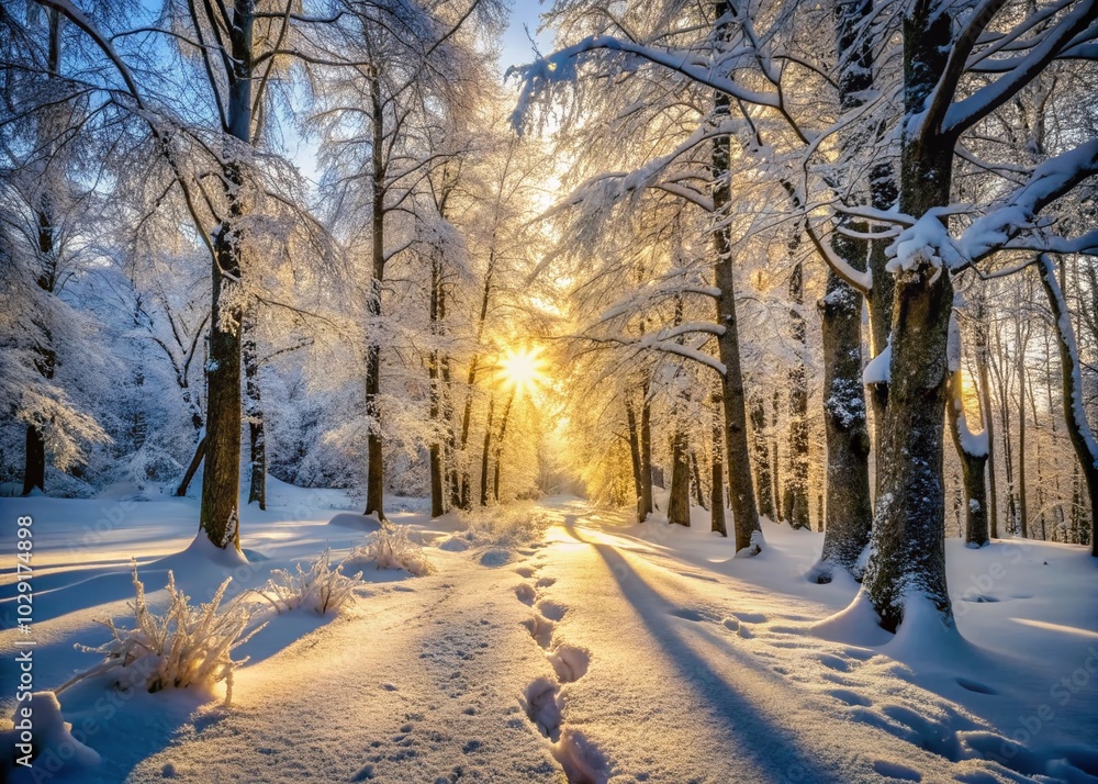 Snowy Forest Path with Fresh Footprints in a Serene Winter Landscape for Tranquil Serenity and Nature Lovers Snowy Forest Path with Fresh Footprints in a Serene Winter Landscape for Tranquil Serenity and Nature Lovers
