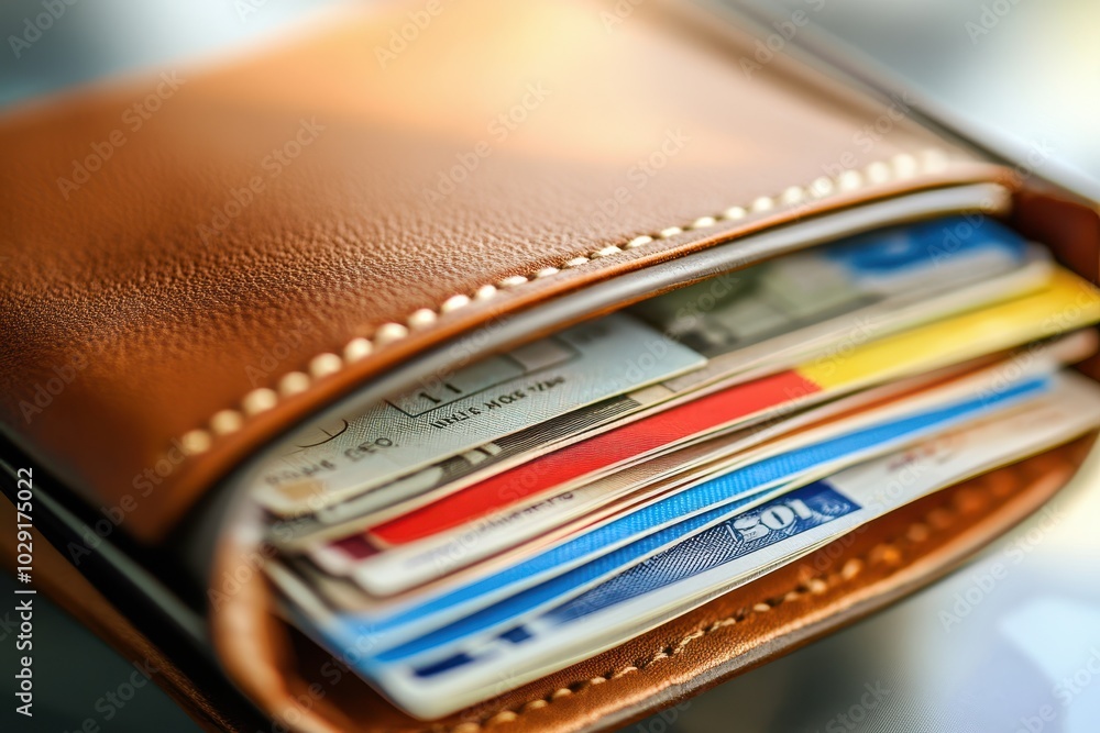Coupons in Wallet: A wallet open on a table, showing several neatly organized coupons sticking out from the credit card slots Coupons in Wallet: A wallet open on a table, showing several neatly organized coupons sticking out from the credit card slots