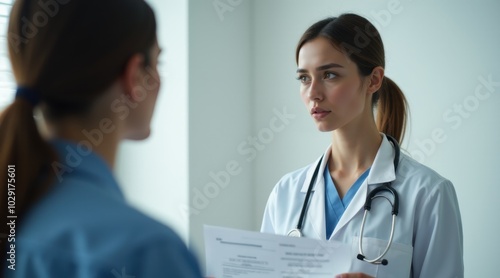 Doctor discussing with a colleague in the workplace.