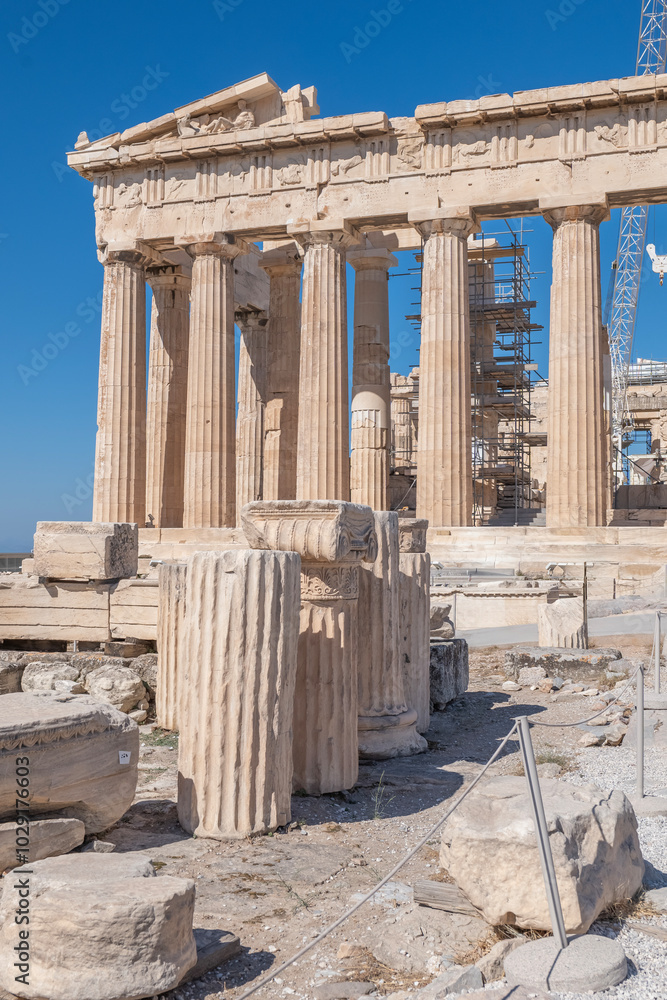 Fototapeta premium greece capital athens and acropolis ancient artifacts touristic points of interest daytime and sunset light