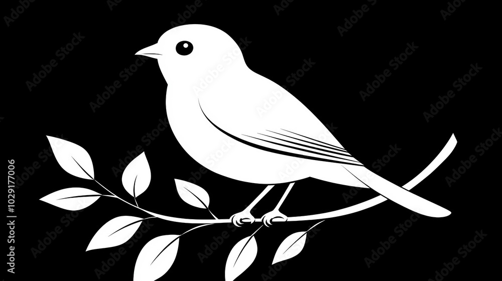 Elegant Minimalist Bird Illustration on Branch in Monochrome Style Elegant Minimalist Bird Illustration on Branch in Monochrome Style