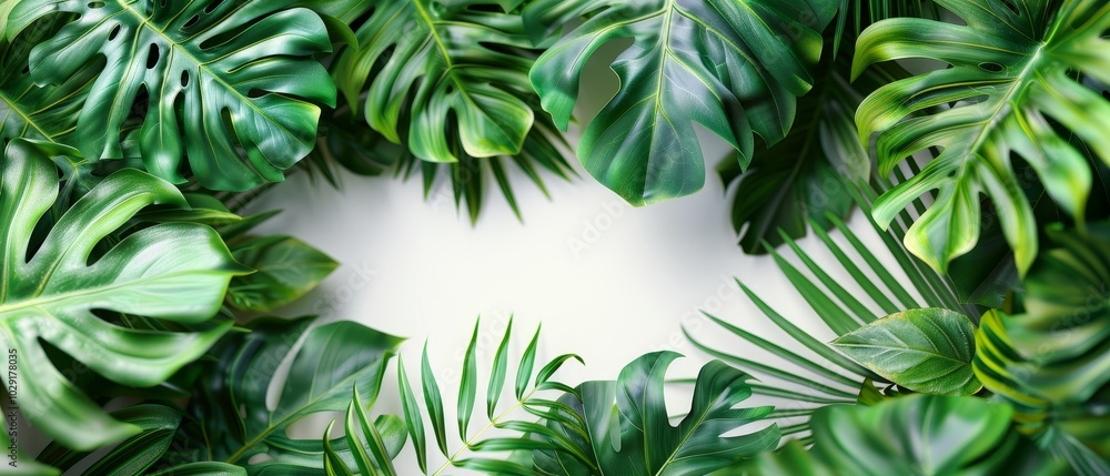 Lush Green Leaves Frame Over White Background Lush Green Leaves Frame Over White Background