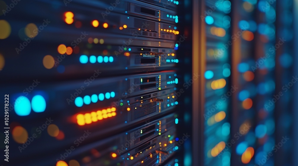 Data centers filled with rows of servers with blinking lights Data centers filled with rows of servers with blinking lights