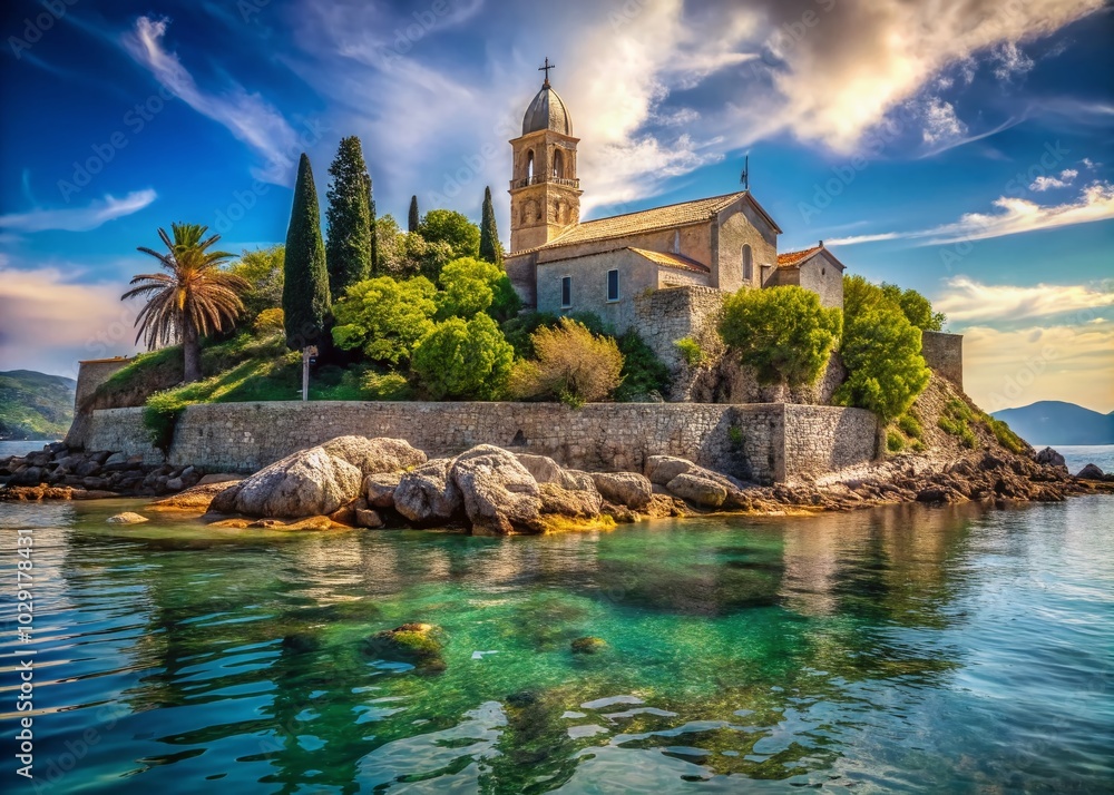 Aerial Macro View of St Euphemia Basilica on Island - Captivating Details of Architecture Aerial Macro View of St Euphemia Basilica on Island - Captivating Details of Architecture