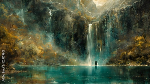 Wallpaper Mural Serene waterfall landscape with rainbow Torontodigital.ca