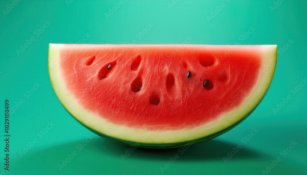Vibrant Watermelon Slice on Green Background Highlighting Juicy Freshness and Summery Vibes for Food, Health, or Refreshment Concepts in Advertising or Editorial Design Vibrant Watermelon Slice on Green Background Highlighting Juicy Freshness and Summery Vibes for Food, Health, or Refreshment Concepts in Advertising or Editorial Design