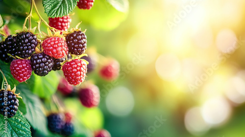 Blackberry and raspberry background banner with copy space