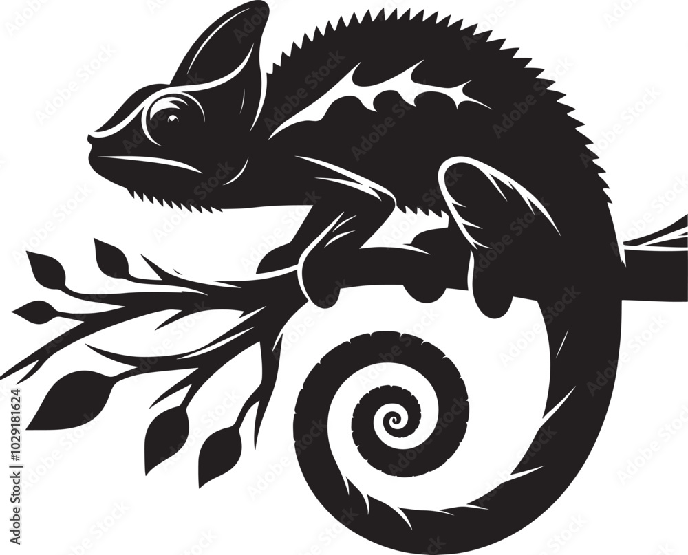 Chameleon Silhouette isolated on a white background Minimalist crow vector illustration Chameleon Silhouette isolated on a white background Minimalist crow vector illustration