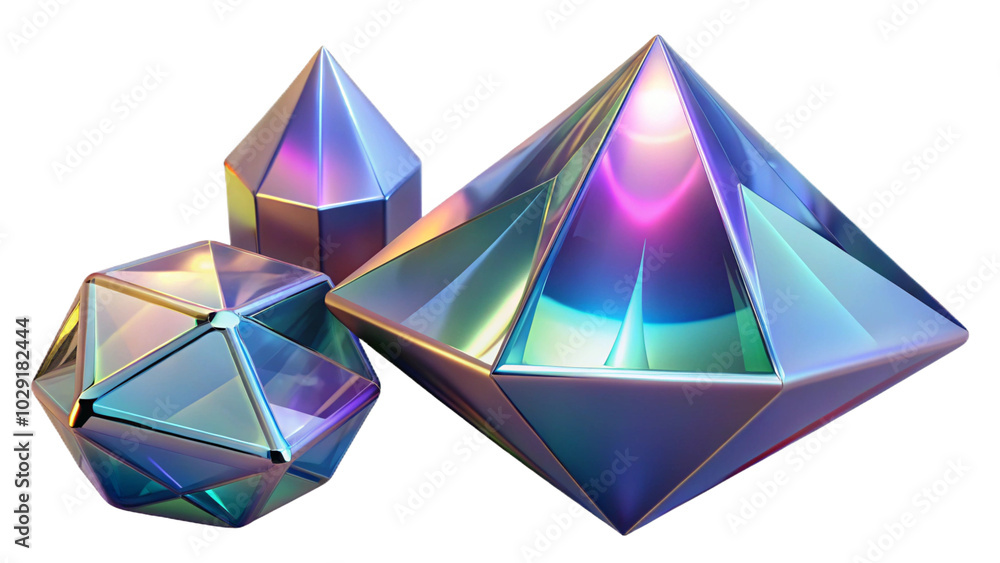 3d crystal glass shapes with refraction and holograph isolated on transparent background 3d crystal glass shapes with refraction and holograph isolated on transparent background