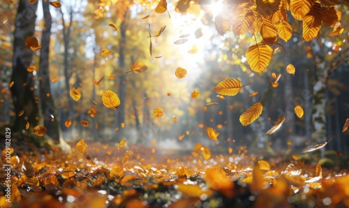 Beautiful autumn leaves in a forest, 4K hyperrealistic photo.