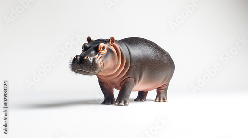 standing pygmy hippo on white background .