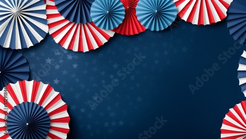 A banner template for US Veterans Day with paper fans in American national colors with a place to copy the text. photo