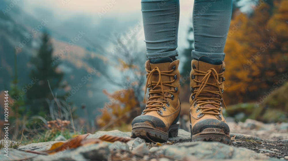 Woman with hiking boots, white background, outdoor readiness Woman with hiking boots, white background, outdoor readiness