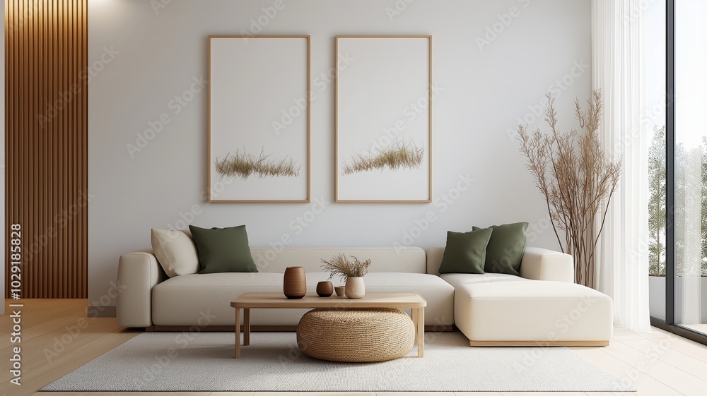 Modern Neutral-Toned Living Room with L-Shaped Sofa and Minimalist Decor Modern Neutral-Toned Living Room with L-Shaped Sofa and Minimalist Decor