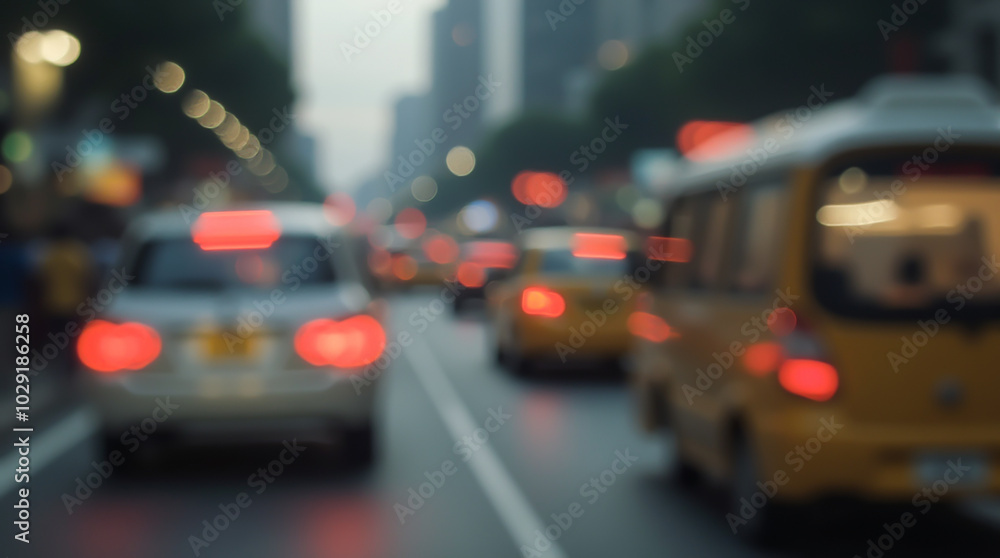 Blurred image of a city trip showing streams of light from car headlights and brake lights