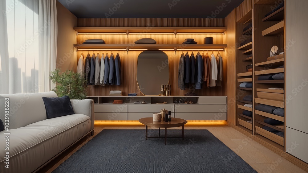 Modern Men's Dressing Room with Built-in Wardrobes and Sleek Design ...