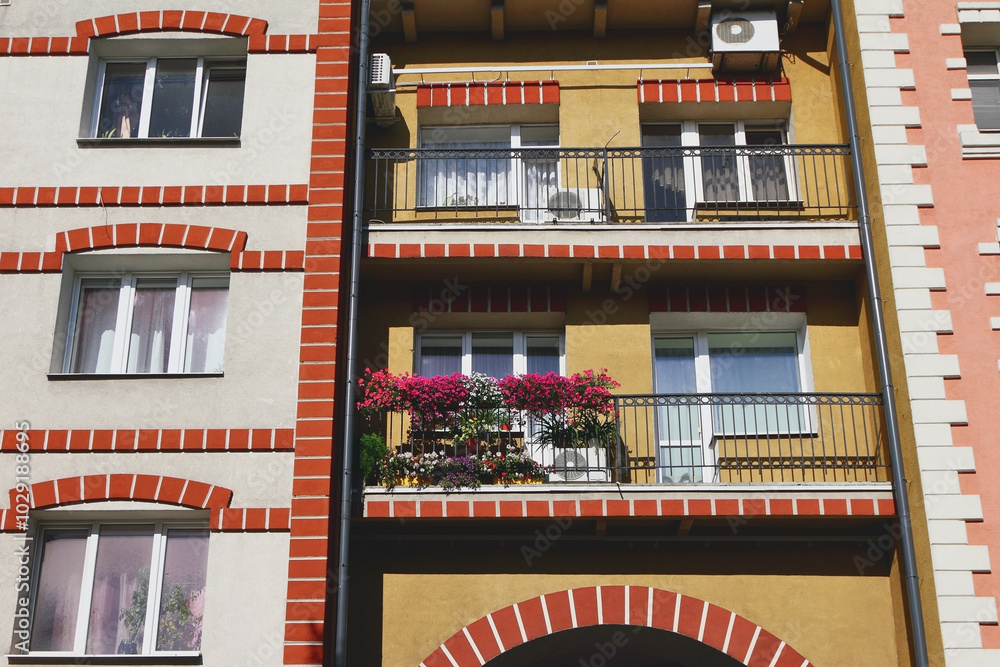 Multicolored facade of an apartment building. Kaliningrad, Russia