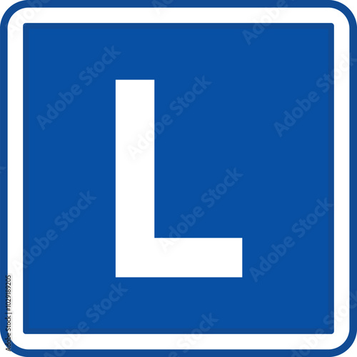 Blue Sign Driving Lesson. Vector Icon. Square Road Sign. L Sign Indicates Novice Driver in Training, Car Sticker. Driving School