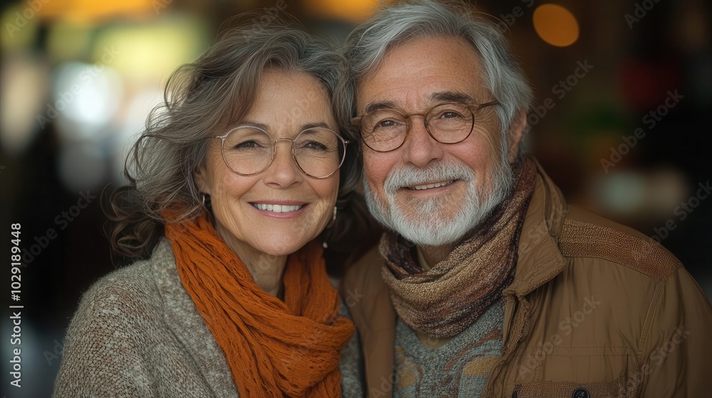 a happy mature senior couple radiates joy as they pose together their smiles reflecting love and companionship against a warm inviting backdrop a happy mature senior couple radiates joy as they pose together their smiles reflecting love and companionship against a warm inviting backdrop