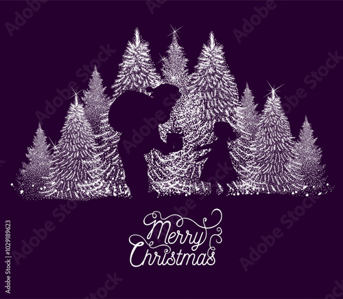 Santa gives a girl a present. Christmas card. Happy New Year . hand drawing. Not AI, Vector illustrations.