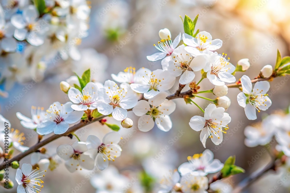 Floral background with white flowers and wild plums blooming Floral background with white flowers and wild plums blooming