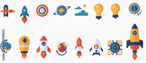 Colorful Rocket and Space Icon Set for Creative Projects