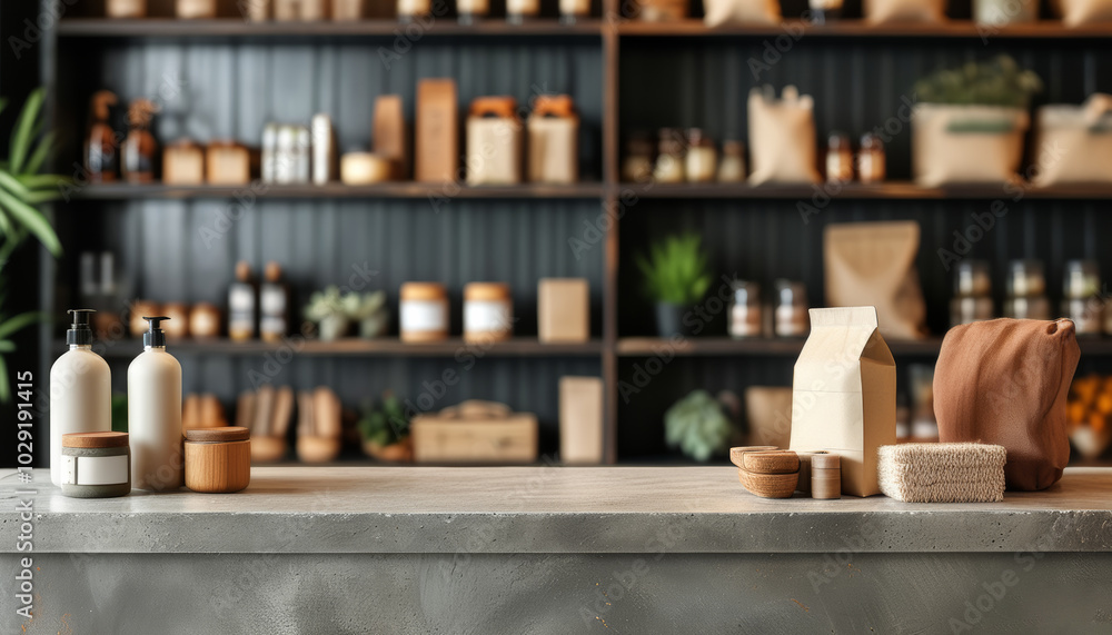 Cosmetics on a minimalist display podium in a beige perfume store environment Cosmetics on a minimalist display podium in a beige perfume store environment