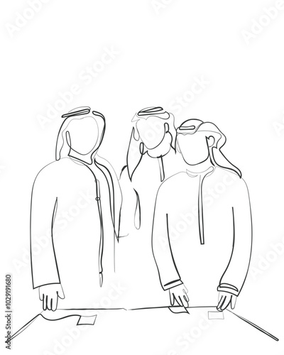 Hand drawn line art vector of a business meeting. Business opportunities in middle east. Growing business sector of Saudi Arabia concept art.