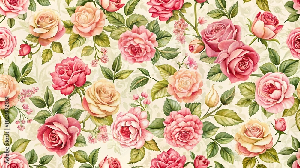 Floral seamless pattern of rose flowers at eye level Floral seamless pattern of rose flowers at eye level