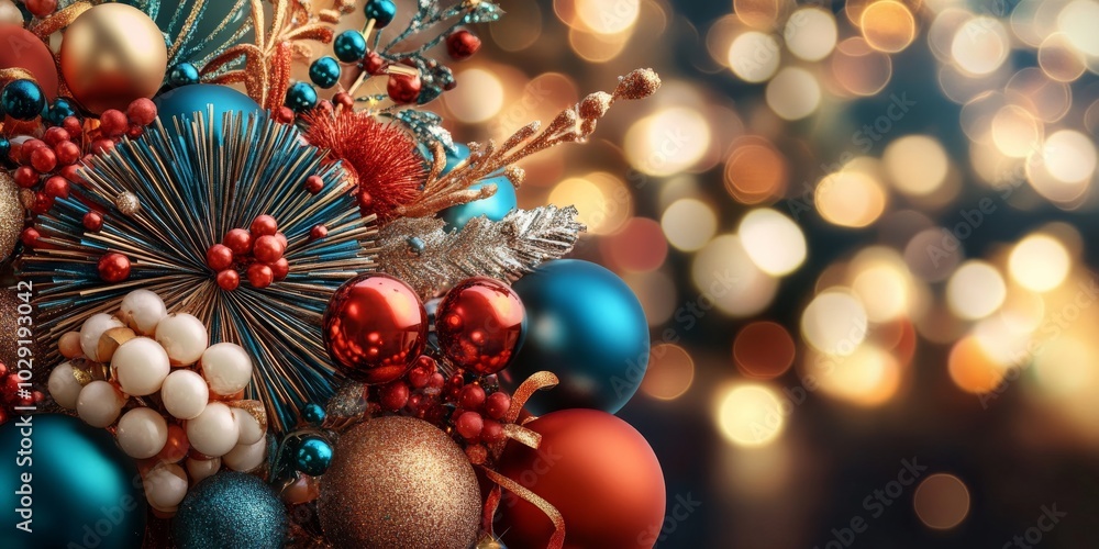 Close-Up of Festive Christmas Wreath with Sparkling Holiday Lights Close-Up of Festive Christmas Wreath with Sparkling Holiday Lights